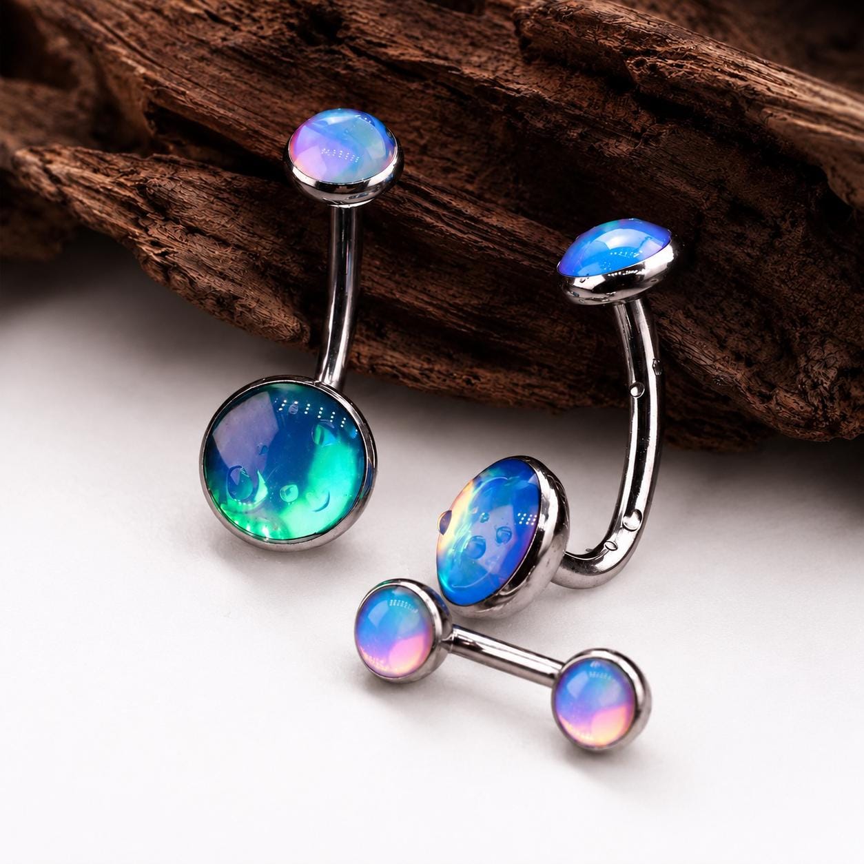 Moonstone Belly Button Ring｜F136 Titanium Navel Piercing｜Internally Threaded Belly Jewelry｜Rainbow Moonstone Navel Ring｜Y2K Body Jewelry