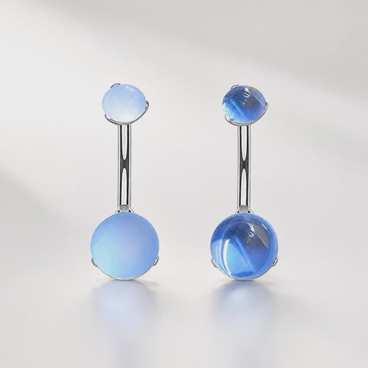 Anti Gravity Belly Button Ring｜F136 Titanium Navel Piercing｜Blue Opal Cat Eye Belly Jewelry｜Internally Threaded Navel Ring｜Y2K Body Jewelry