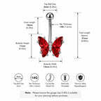 Titanium Butterfly Belly Button Ring｜14G Navel Piercing｜Crystal Butterfly Jewelry｜Y2K Fairycore Belly Ring｜Multiple Sizes