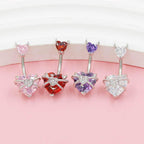 ASTM F136 Titanium Heart Belly Button Ring｜14G Navel Piercing｜Devil Horn CZ Belly Ring｜Externally Threaded