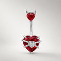 ASTM F136 Titanium Heart Belly Button Ring｜14G Navel Piercing｜Devil Horn CZ Belly Ring｜Externally Threaded