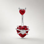 ASTM F136 Titanium Heart Belly Button Ring｜14G Navel Piercing｜Devil Horn CZ Belly Ring｜Externally Threaded