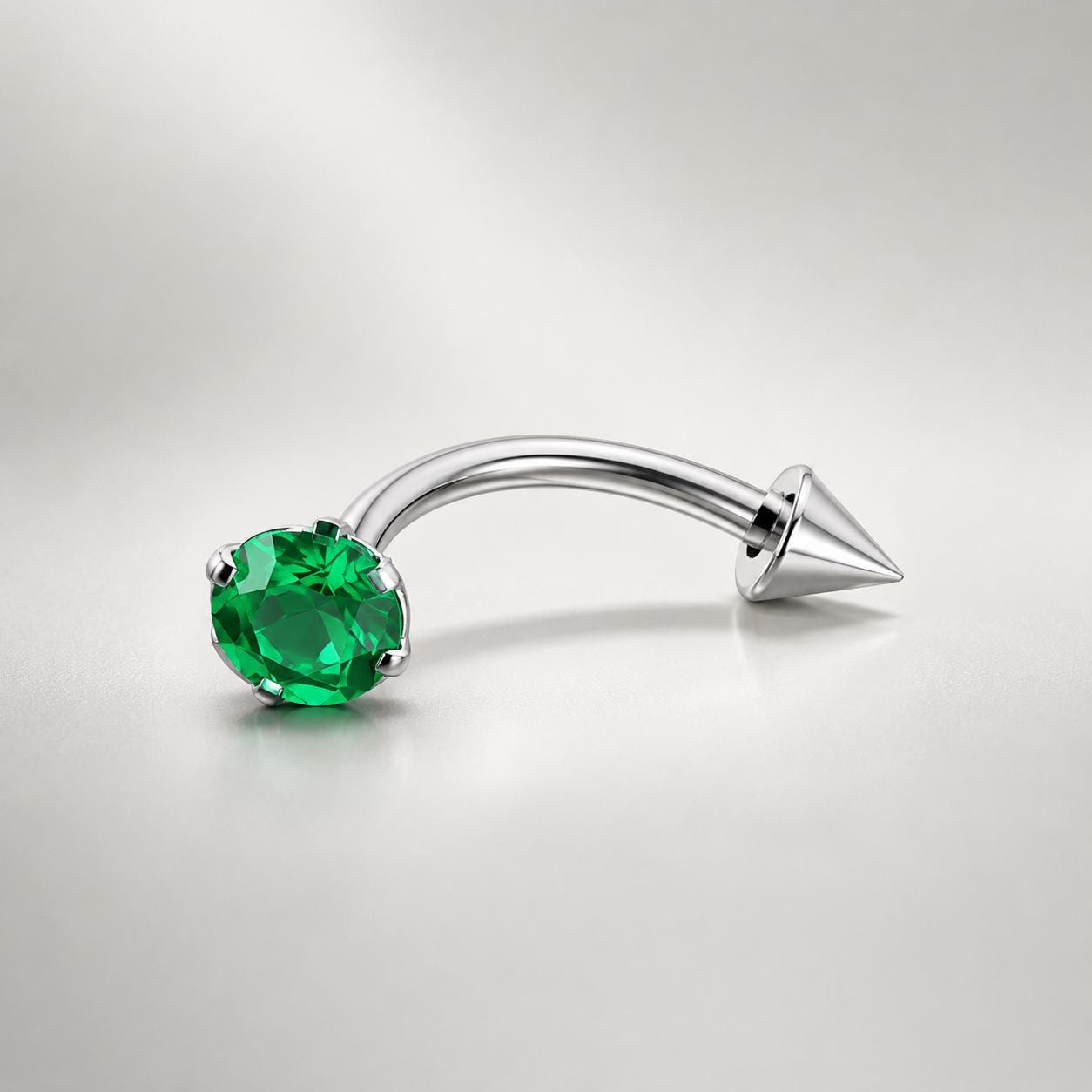 ASTM F136 Titanium Spike CZ Eyebrow Ring, 16G Curved Barbell, Clear Gem Cone Brow Piercing Jewelry, Rook Vertical Labret