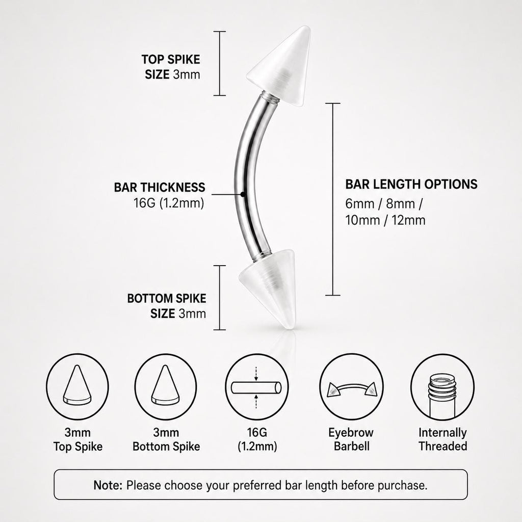 ASTM F136 Titanium Acrylic Spike Eyebrow Ring, 16G Curved Barbell, Colorful Cone Brow Piercing Jewelry, Y2K Rook Labret