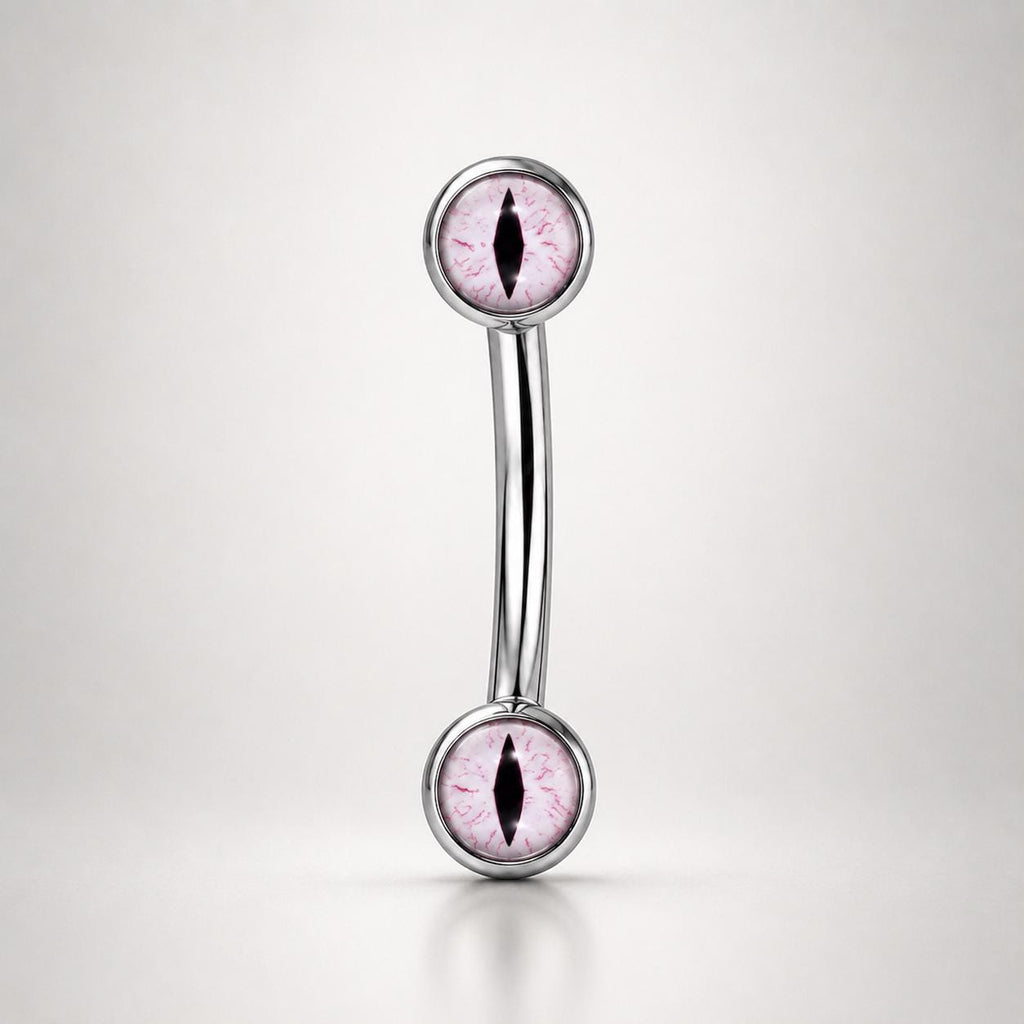 ASTM F136 Titanium Cat Eye Eyebrow Ring, 16G Straight Barbell, Pink Eyeball Brow Piercing Jewelry, Gothic Rook Vertical Labret