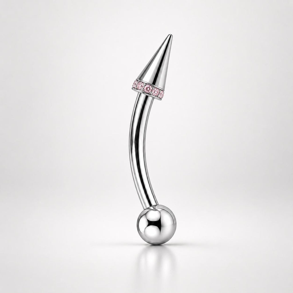 ASTM F136 Titanium Spike Eyebrow Ring, 16G Curved Barbell, CZ Paved Cone Brow Piercing Jewelry, Rook Vertical Labret