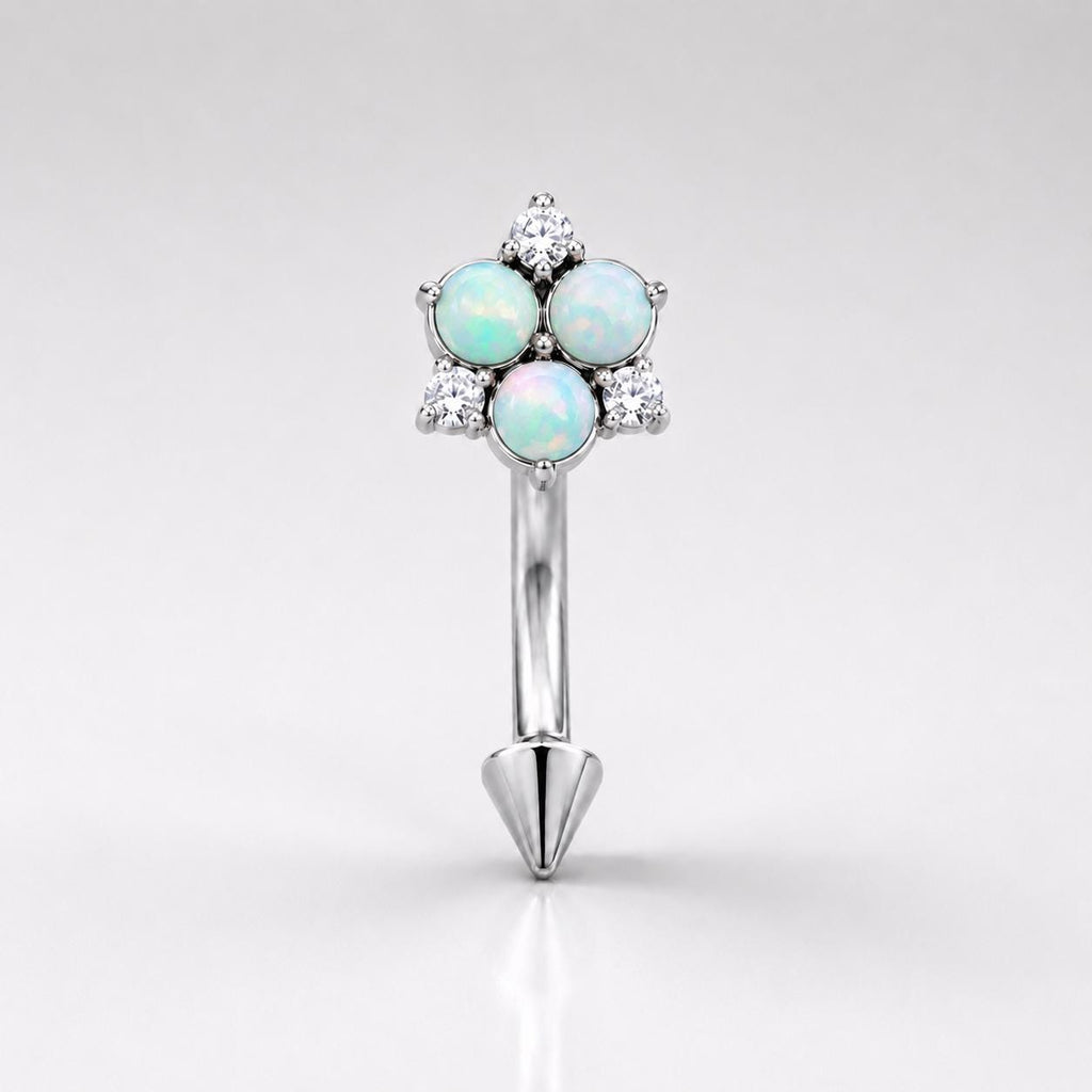 ASTM F136 Titanium Flower Eyebrow Ring, 16G Straight Barbell, Multi Color CZ Floral Brow Piercing Jewelry, Rook Helix Vertical Labret