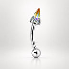 ASTM F136 Titanium Crystal Spike Eyebrow Ring, 16G Curved Barbell, CZ Cone Spike Brow Piercing Jewelry, Gothic Rook Vertical Labret