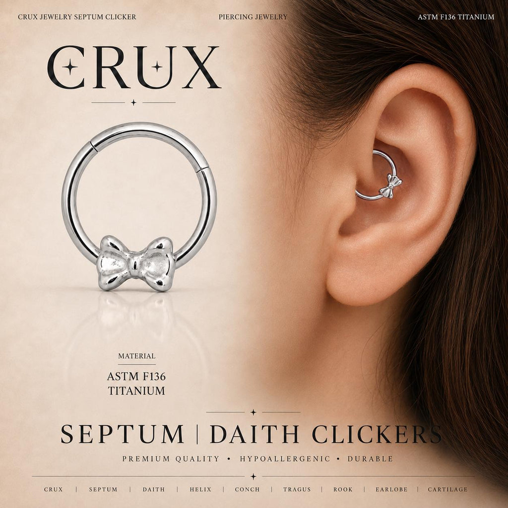 16G Titanium Bow Clicker Ring | Rainbow Hinged Hoop Septum Daith Helix Cartilage Piercing Jewelry Gift for Her Cute Kawaii
