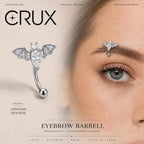 ASTM F136 Titanium Bat Eyebrow Ring, 16G Curved Barbell, Pearl CZ Wing Brow Piercing Jewelry, Gothic Eyebrow Piercing