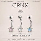 ASTM F136 Titanium Star Eyebrow Ring, 16G Curved Barbell, CZ Star Brow Piercing Jewelry, Pink Clear Blue Rook Vertical Labret