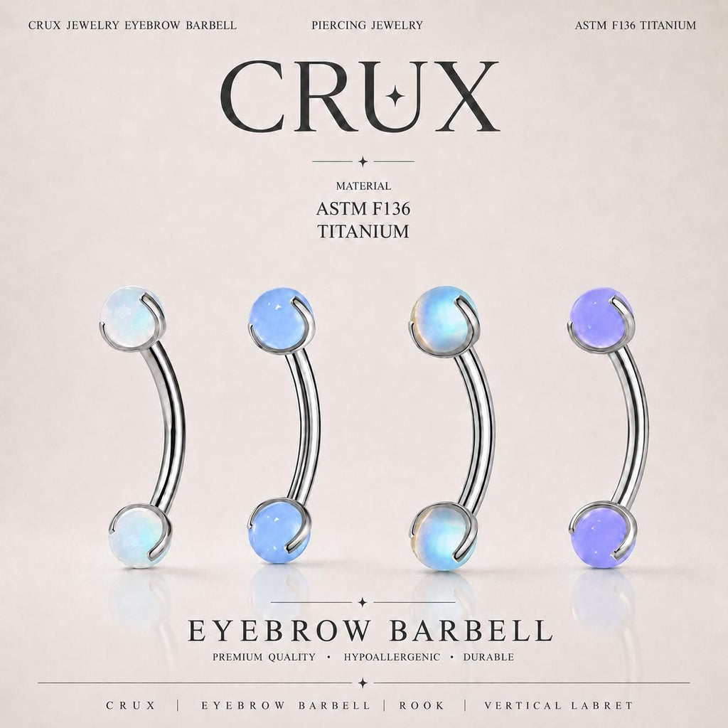 ASTM F136 Titanium Moonstone Eyebrow Ring, 16G Curved Barbell, Opal Ball Brow Piercing Jewelry, Rook Vertical Labret