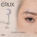 ASTM F136 Titanium Moon Pearl Eyebrow Ring, 16G Straight Barbell, Pink CZ Crescent Brow Piercing Jewelry, Rook Vertical Labret
