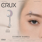 ASTM F136 Titanium Moon Pearl Eyebrow Ring, 16G Straight Barbell, Pink CZ Crescent Brow Piercing Jewelry, Rook Vertical Labret