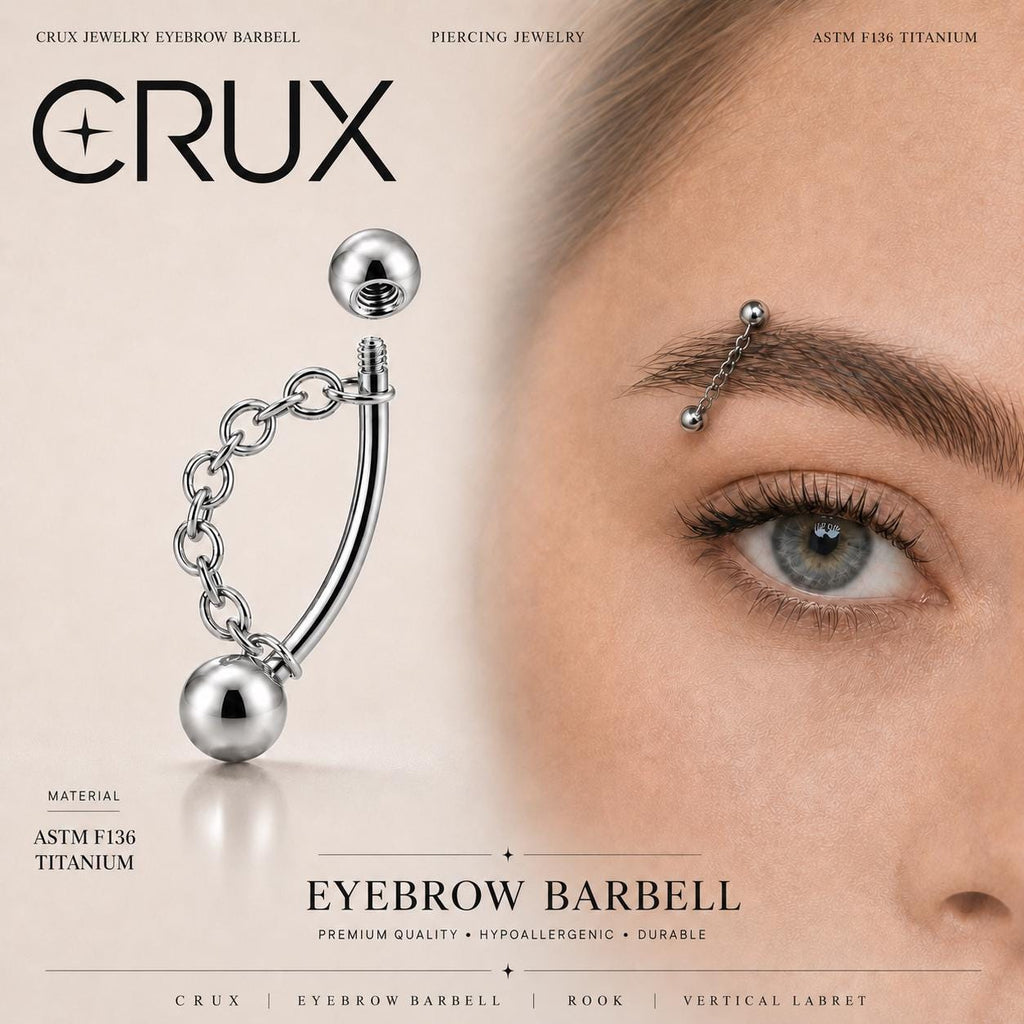 ASTM F136 Titanium Chain Eyebrow Ring, 16G Curved Barbell, Silver Ball Chain Brow Piercing Jewelry, Punk Rook Vertical Labret
