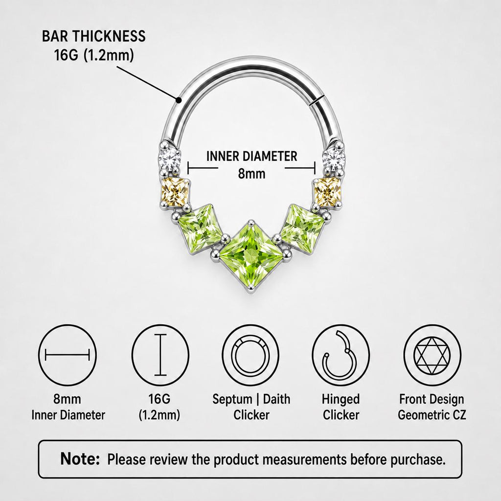 16G 8mm Titanium Crystal Cluster Clicker Ring | Hinged Hoop Septum Daith Helix Cartilage Piercing Jewelry Gift for Her Birthday