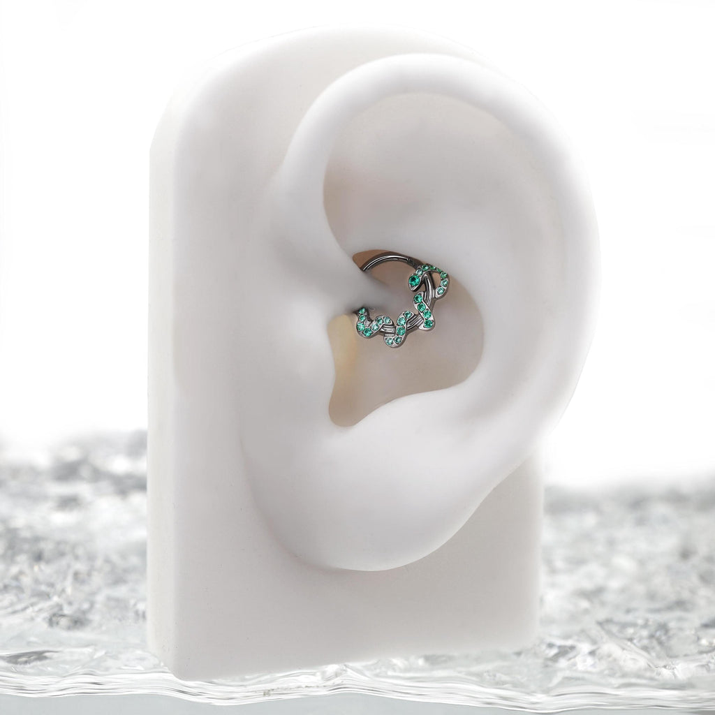 ASTM F136 Titanium Snake Septum Ring｜16G Hinged Clicker｜Sparkling CZ Serpent Daith Jewelry｜Hypoallergenic｜Helix Conch Rook - Image 3