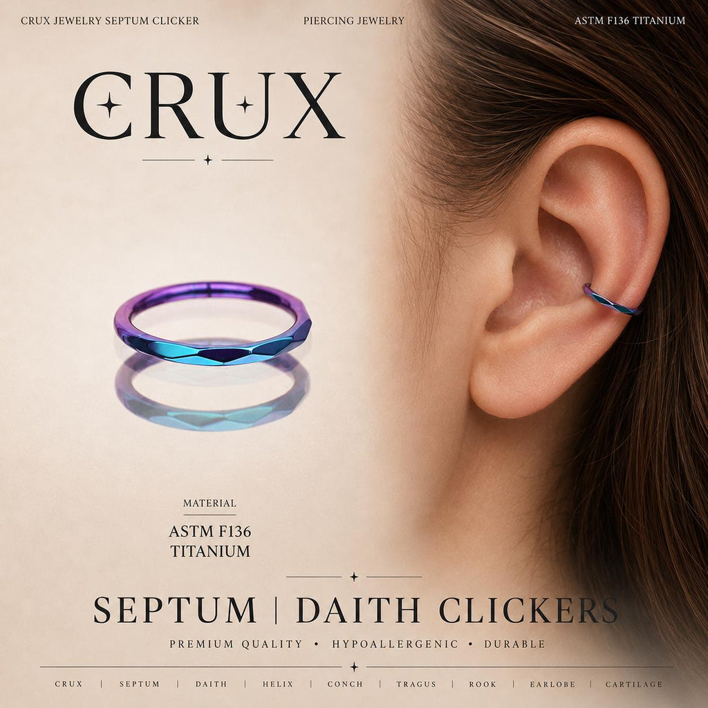 ASTM F136 Titanium Faceted Rainbow Septum Ring｜16G Hinged Clicker｜Geometric Daith Jewelry｜Hypoallergenic｜Helix Conch Rook