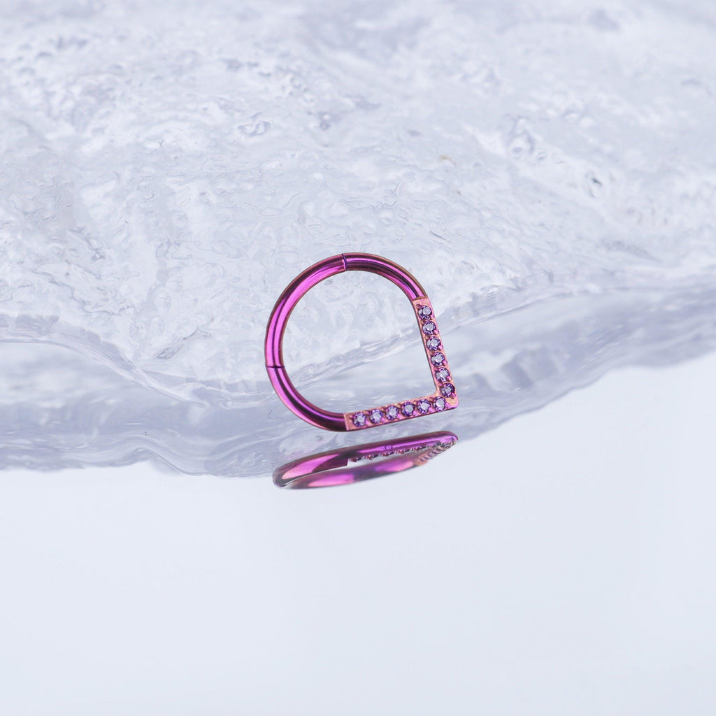 ASTM F136 Titanium CZ Teardrop Septum Ring｜16G Hinged Clicker｜Colorful Daith Jewelry｜Hypoallergenic｜Helix Conch Rook - Image 3