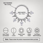 ASTM F136 Titanium Spike CZ Septum Ring｜16G Hinged Clicker｜Gothic Daith Jewelry｜Hypoallergenic｜Helix Conch Rook Cartilage - Image 9