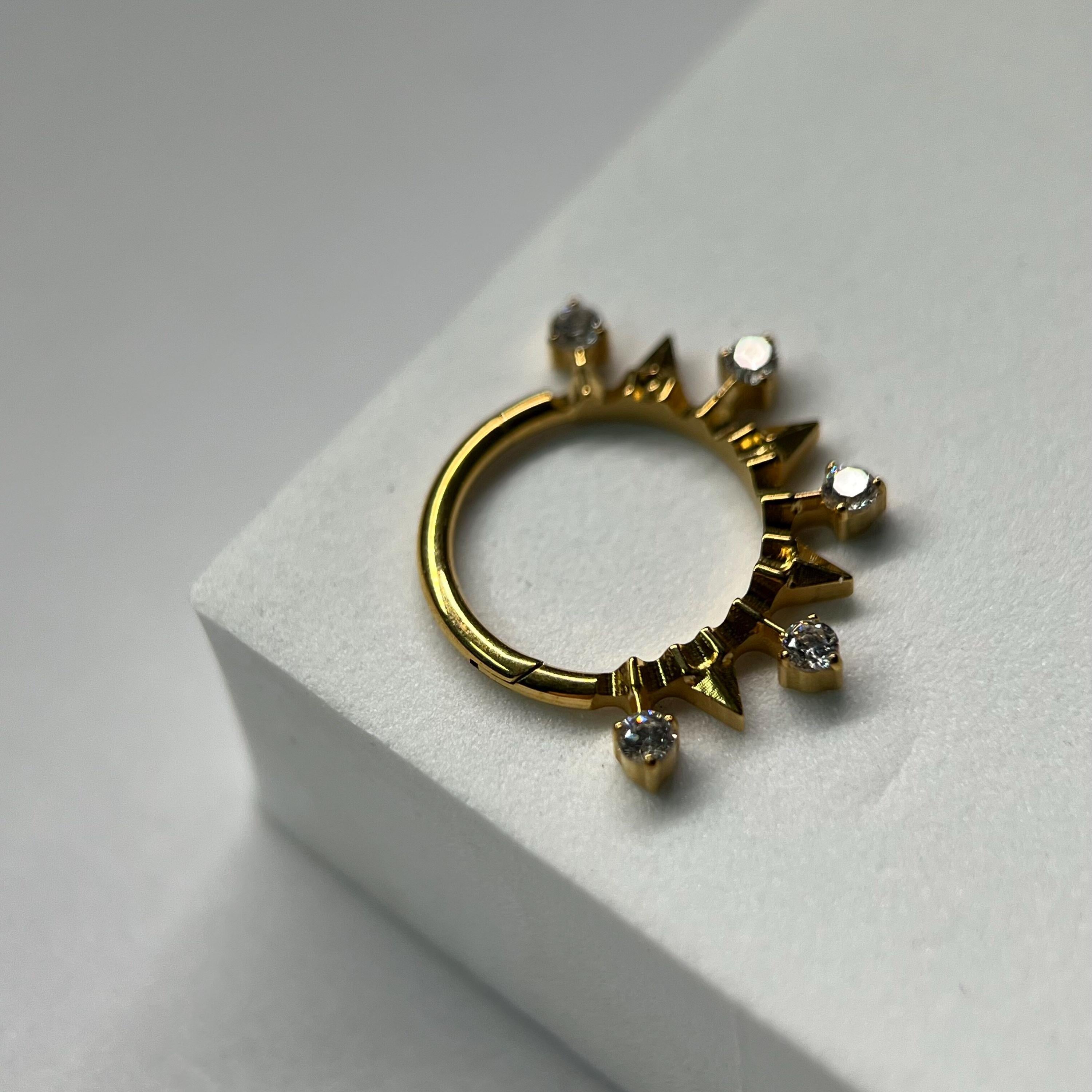 ASTM F136 Titanium Spike CZ Septum Ring｜16G Hinged Clicker｜Gothic Daith Jewelry｜Hypoallergenic｜Helix Conch Rook Cartilage - Image 6
