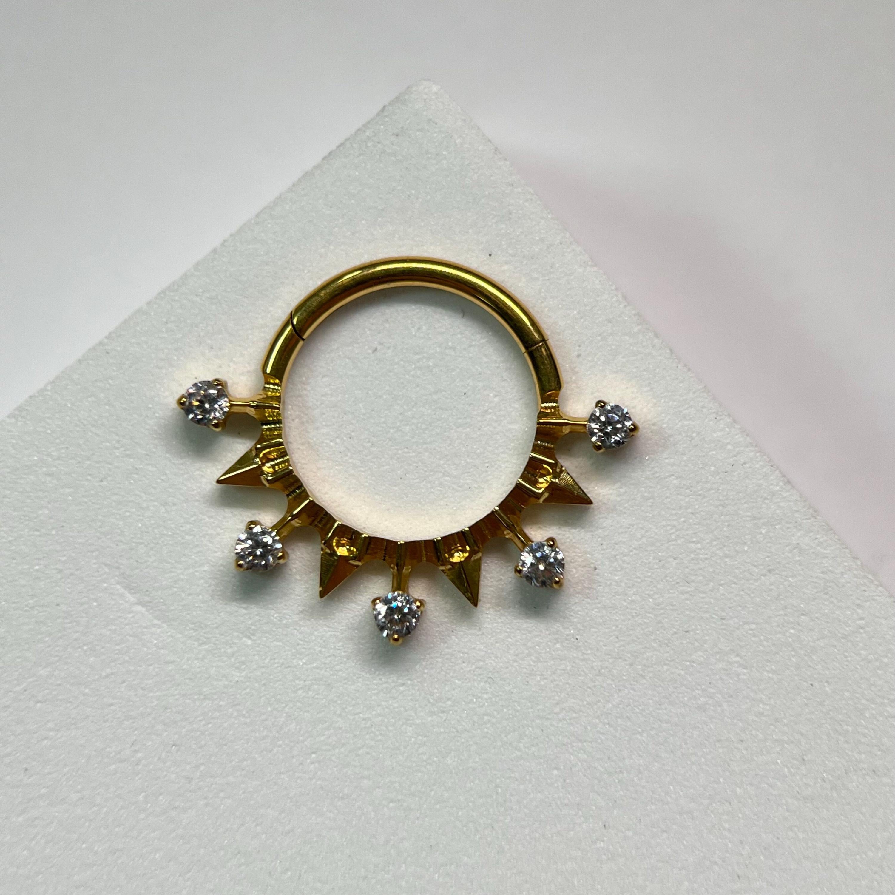 ASTM F136 Titanium Spike CZ Septum Ring｜16G Hinged Clicker｜Gothic Daith Jewelry｜Hypoallergenic｜Helix Conch Rook Cartilage - Image 5