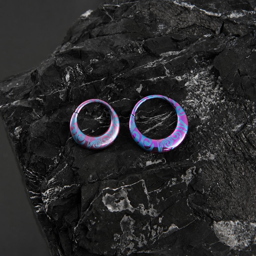 ASTM F136 Titanium Crescent Septum Ring｜16G Hinged Clicker｜Colorful Tribal Swirl Daith Jewelry｜Helix Conch Rook Cartilage - Image 3