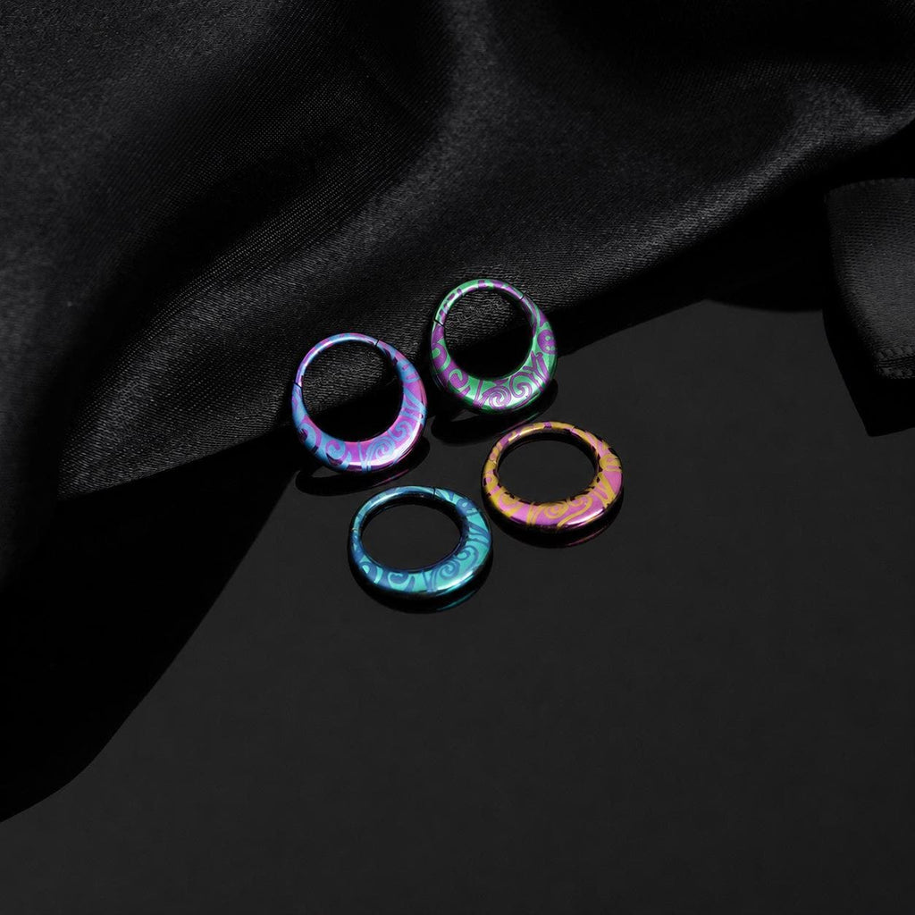 ASTM F136 Titanium Crescent Septum Ring｜16G Hinged Clicker｜Colorful Tribal Swirl Daith Jewelry｜Helix Conch Rook Cartilage - Image 6