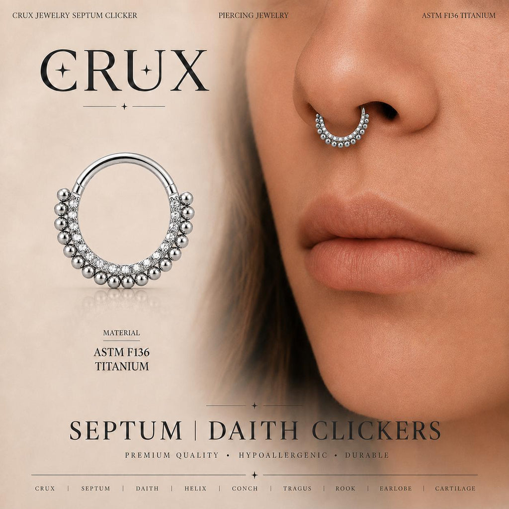 ASTM F136 Titanium Beaded CZ Septum Ring｜16G Hinged Clicker｜Sparkling Daith Jewelry｜Hypoallergenic｜Helix Conch Rook Cartilage