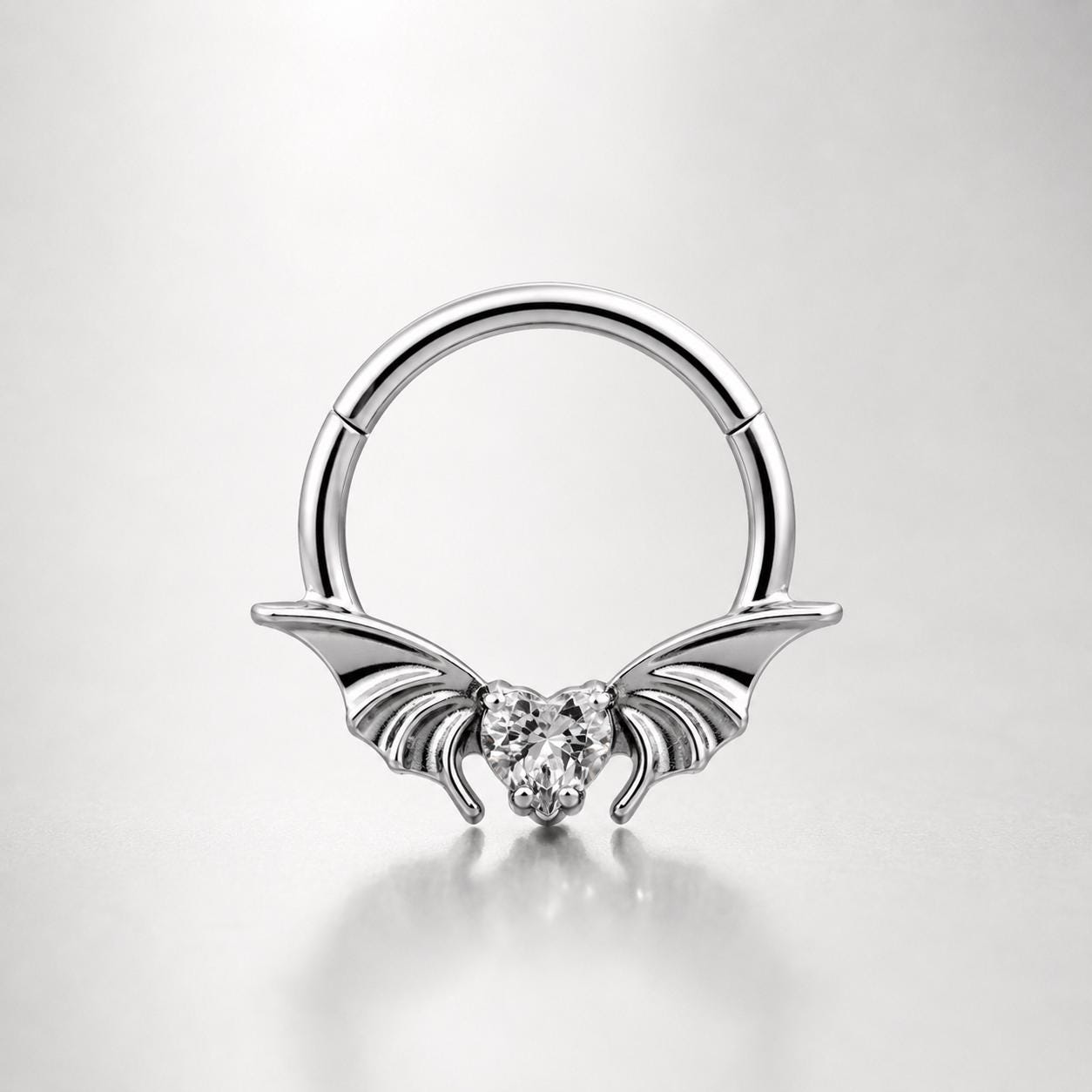ASTM F136 Titanium Bat Wing Heart Septum Ring｜16G Hinged Clicker｜Gothic CZ Daith Jewelry｜Hypoallergenic｜Helix Conch Rook Cartilage - Image 7
