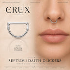 ASTM F136 Titanium D Shape Septum Ring｜16G Hinged Clicker｜Minimalist Daith Jewelry｜Hypoallergenic｜Helix Conch Rook Cartilage