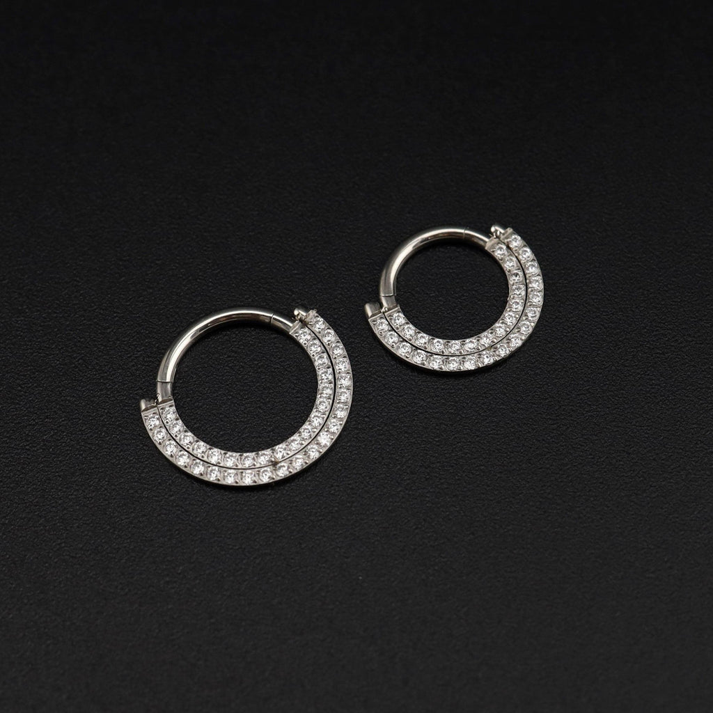 ASTM F136 Titanium Pavé CZ Septum Ring｜16G Double Row Hinged Clicker｜Sparkling Daith Jewelry｜Hypoallergenic｜Helix Conch Rook Cartilage - Image 4