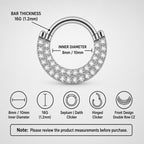 ASTM F136 Titanium Pavé CZ Septum Ring｜16G Double Row Hinged Clicker｜Sparkling Daith Jewelry｜Hypoallergenic｜Helix Conch Rook Cartilage - Image 8