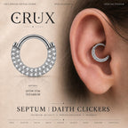 ASTM F136 Titanium Pavé CZ Septum Ring｜16G Double Row Hinged Clicker｜Sparkling Daith Jewelry｜Hypoallergenic｜Helix Conch Rook Cartilage