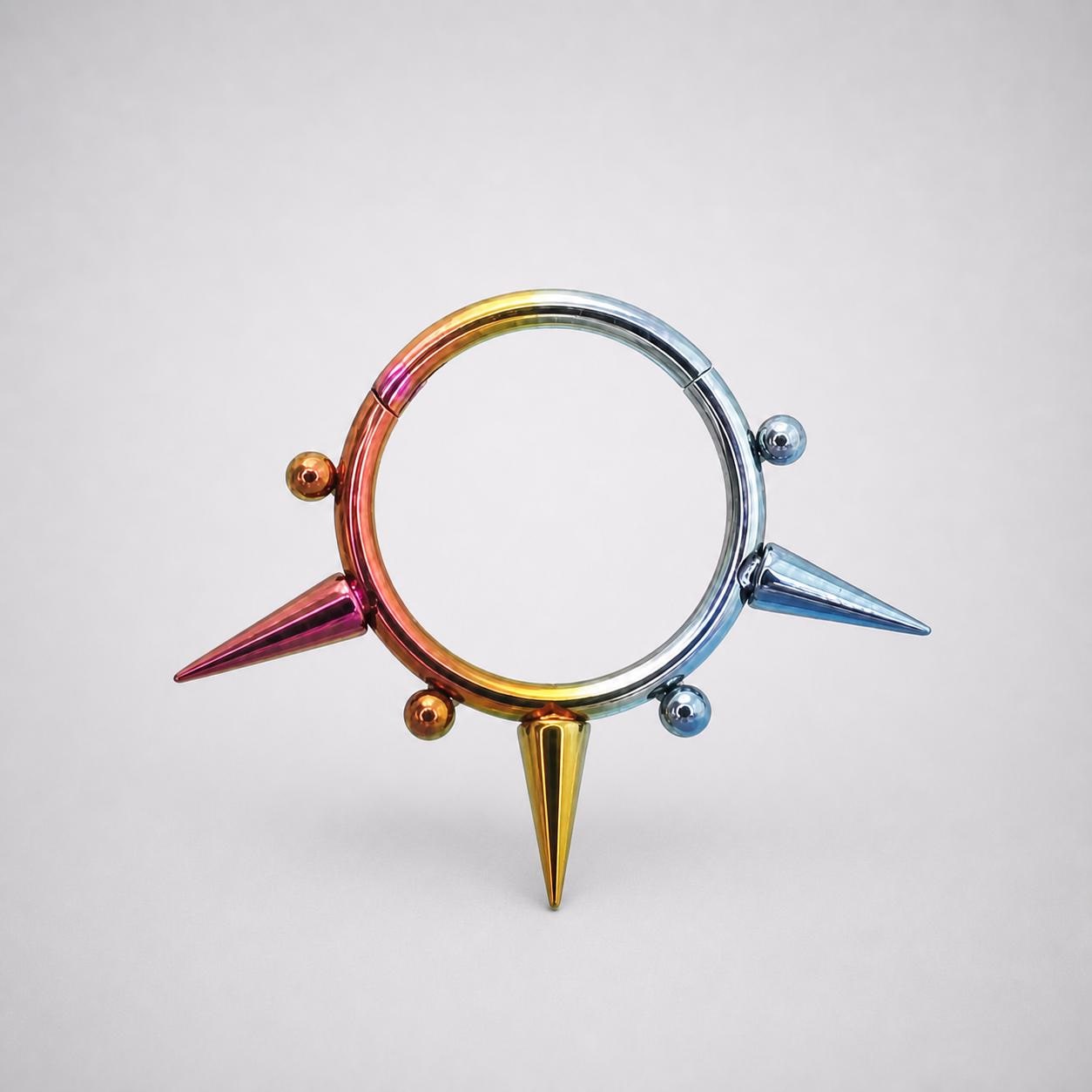 ASTM F136 Titanium Spike & Ball Septum Ring｜16G Hinged Clicker｜Punk Daith Jewelry｜Hypoallergenic｜Helix Conch Rook Cartilage - Image 8