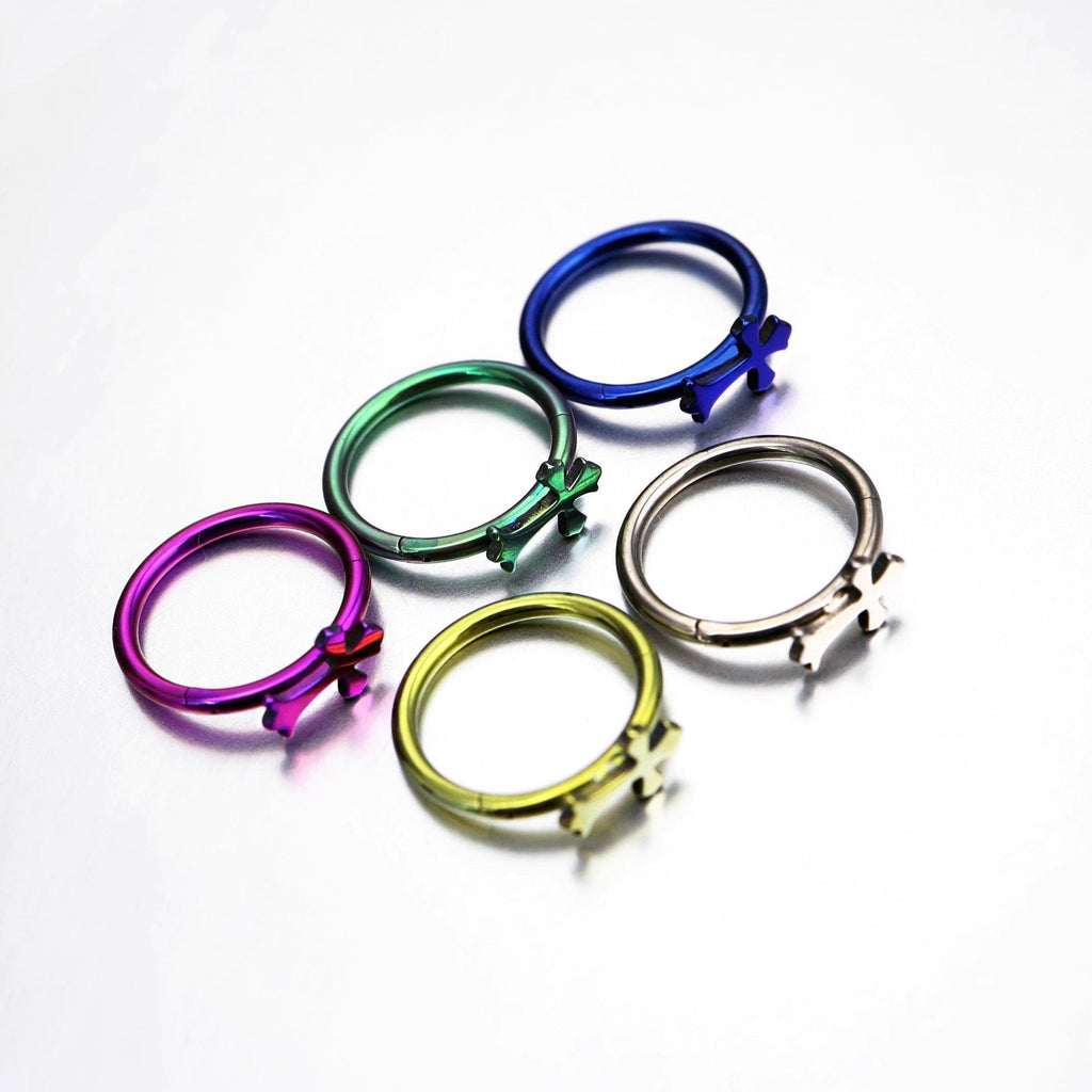 ASTM F136 Titanium Cross Septum Ring｜16G Hinged Clicker｜Gothic Daith Jewelry｜Hypoallergenic｜Helix Conch Rook Cartilage - Image 5