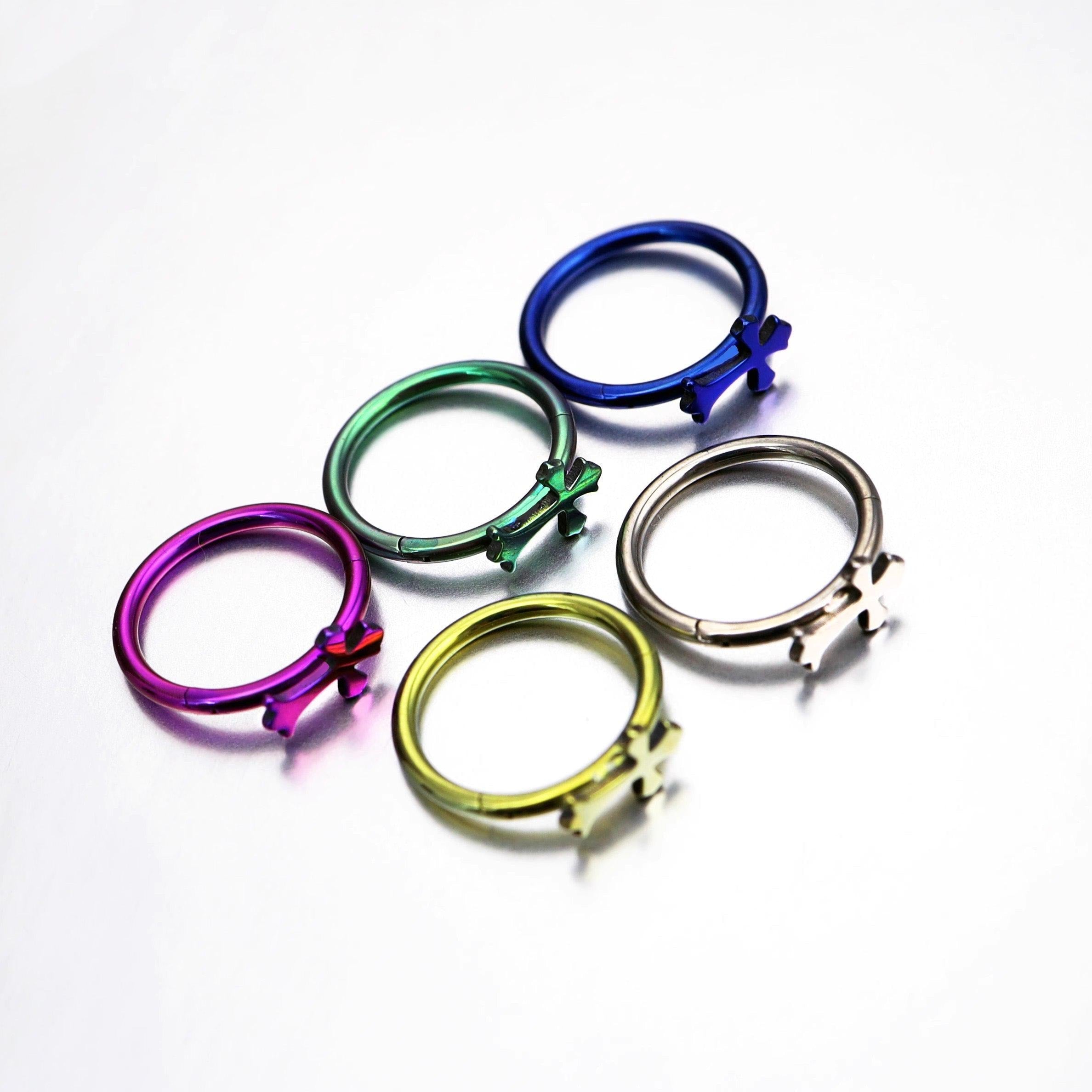 ASTM F136 Titanium Cross Septum Ring｜16G Hinged Clicker｜Gothic Daith Jewelry｜Hypoallergenic｜Helix Conch Rook Cartilage - Image 5