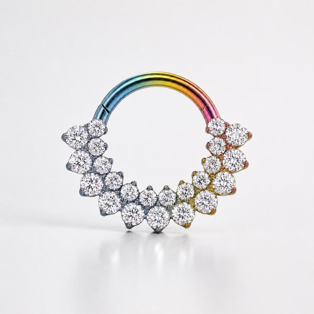 ASTM F136 Titanium Rainbow CZ Septum Ring｜16G Double Row Hinged Clicker｜Sparkling Daith Jewelry｜Hypoallergenic｜Helix Conch Rook Cartilage - Image 5