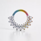ASTM F136 Titanium Rainbow CZ Septum Ring｜16G Double Row Hinged Clicker｜Sparkling Daith Jewelry｜Hypoallergenic｜Helix Conch Rook Cartilage - Image 5