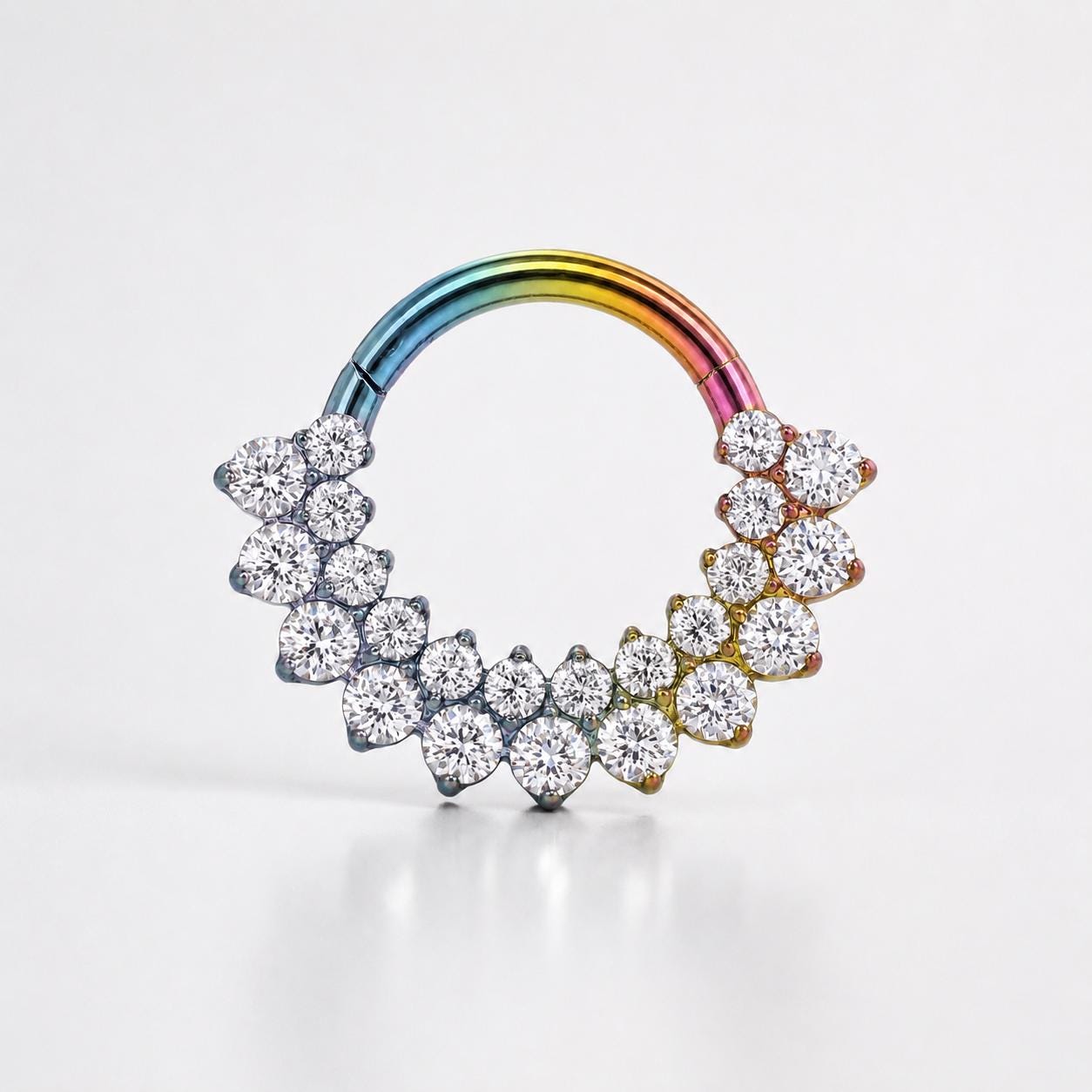 ASTM F136 Titanium Rainbow CZ Septum Ring｜16G Double Row Hinged Clicker｜Sparkling Daith Jewelry｜Hypoallergenic｜Helix Conch Rook Cartilage - Image 5