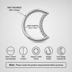 ASTM F136 Titanium Crescent Moon Septum Ring｜16G Hinged Clicker｜Sparkling CZ Daith Jewelry｜Hypoallergenic｜Helix Conch Rook Cartilage - Image 9