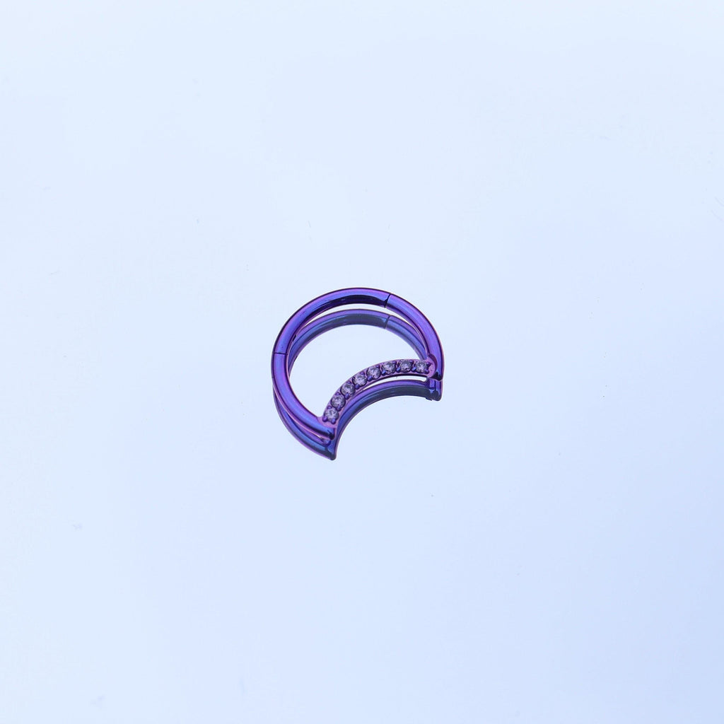 ASTM F136 Titanium Crescent Moon Septum Ring｜16G Hinged Clicker｜Sparkling CZ Daith Jewelry｜Hypoallergenic｜Helix Conch Rook Cartilage - Image 7