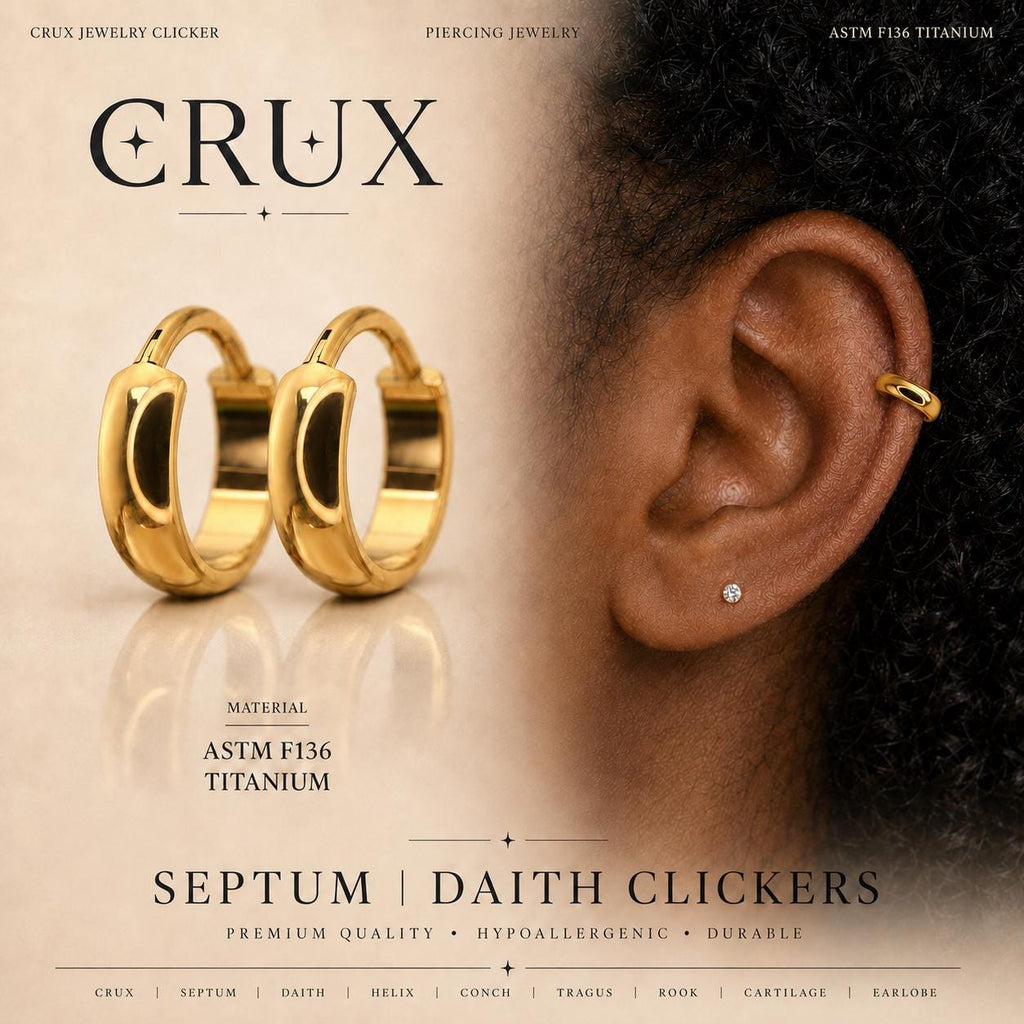ASTM F136 Titanium Chunky Gold Septum Ring｜16G Hinged Clicker｜Minimalist Hoop Daith Jewelry｜Hypoallergenic｜Helix Conch Rook