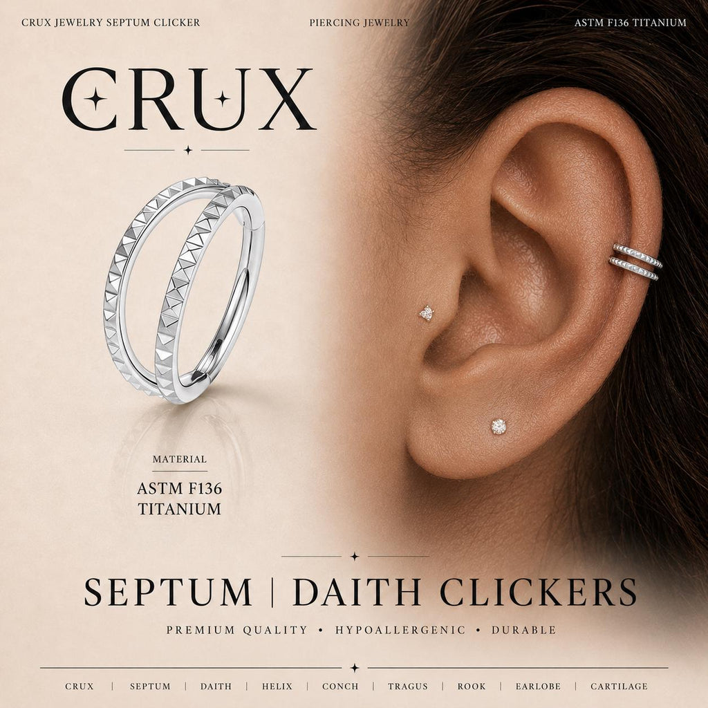 ASTM F136 Titanium Double Hoop Studded Septum Ring｜16G Hinged Clicker｜Punk Daith Jewelry｜Hypoallergenic｜Helix Conch Rook Cartilage