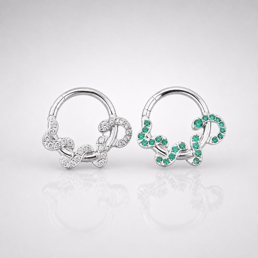 ASTM F136 Titanium Snake Septum Ring｜16G Hinged Clicker｜Sparkling CZ Serpent Daith Jewelry｜Hypoallergenic｜Helix Conch Rook - Image 7