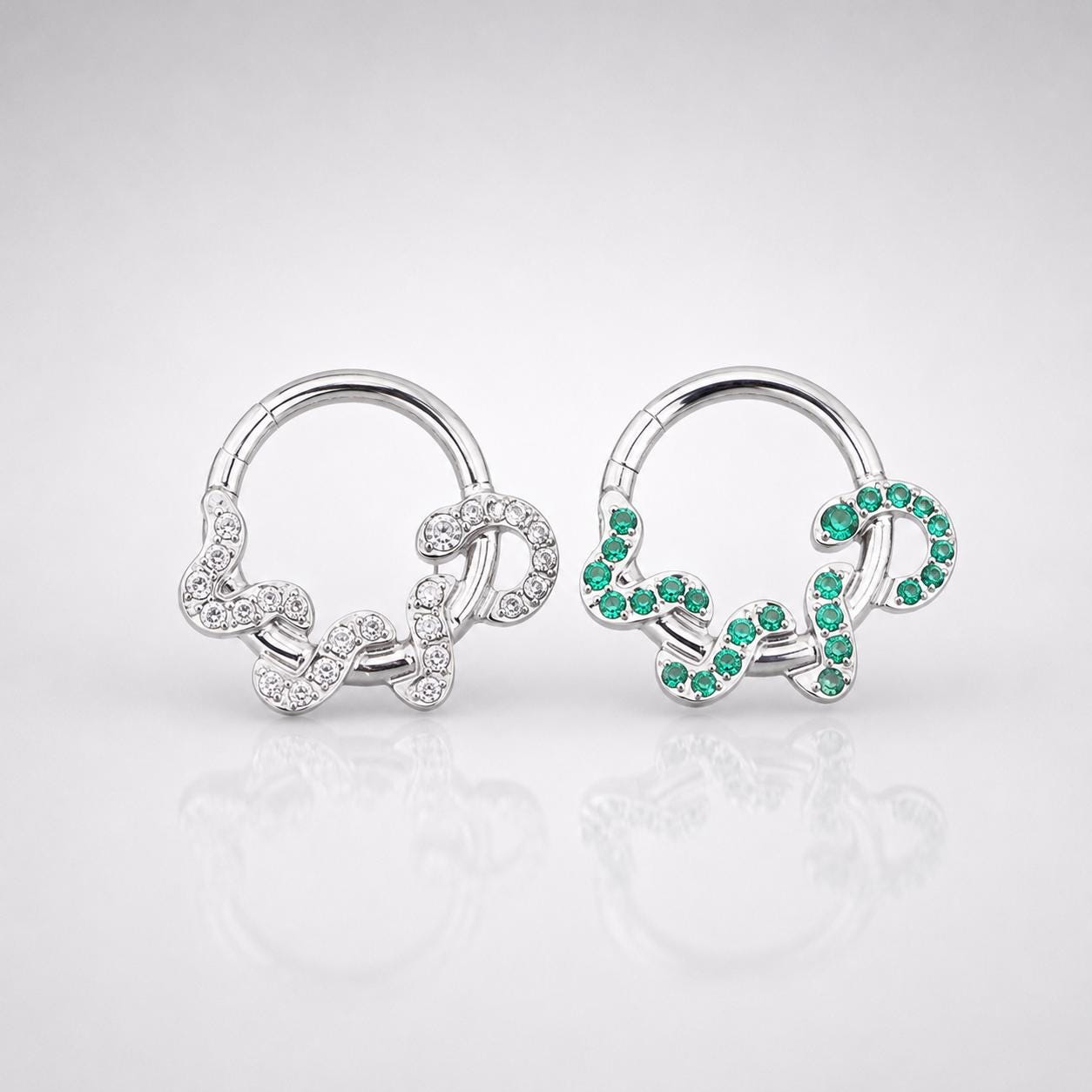 ASTM F136 Titanium Snake Septum Ring｜16G Hinged Clicker｜Sparkling CZ Serpent Daith Jewelry｜Hypoallergenic｜Helix Conch Rook - Image 7