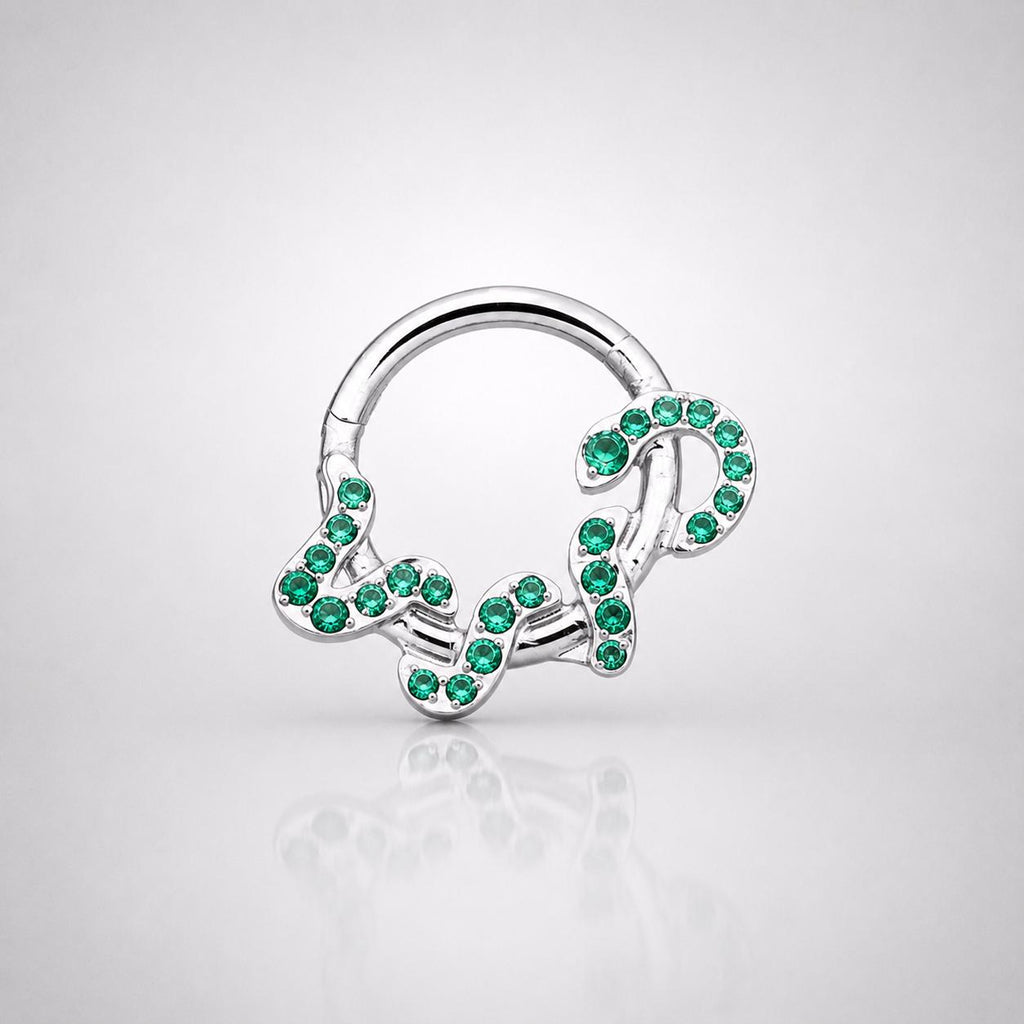 ASTM F136 Titanium Snake Septum Ring｜16G Hinged Clicker｜Sparkling CZ Serpent Daith Jewelry｜Hypoallergenic｜Helix Conch Rook - Image 9