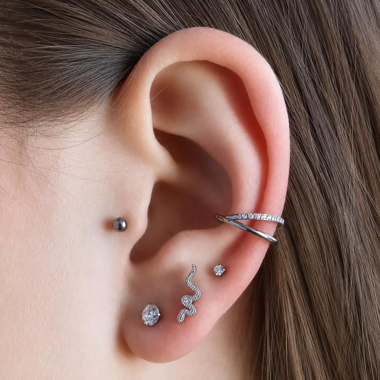 ASTM F136 Titanium Double Layer CZ Septum Ring｜16G Hinged Clicker｜Stacked Daith Jewelry｜Hypoallergenic｜Helix Conch Rook Cartilage - Image 3