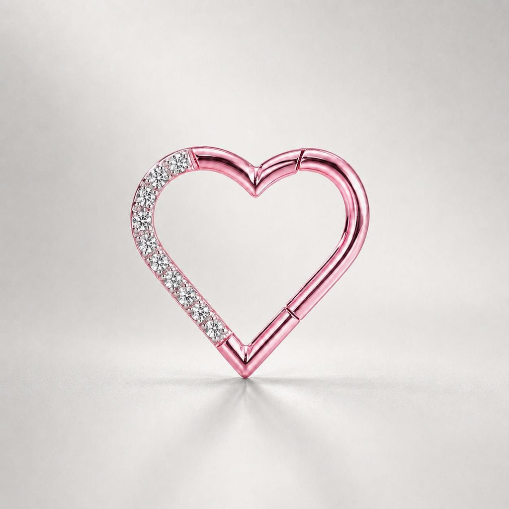 ASTM F136 Titanium CZ Heart Septum Ring｜16G Hinged Clicker｜Sparkling Heart Daith Jewelry｜Hypoallergenic｜Helix Conch Rook - Image 8