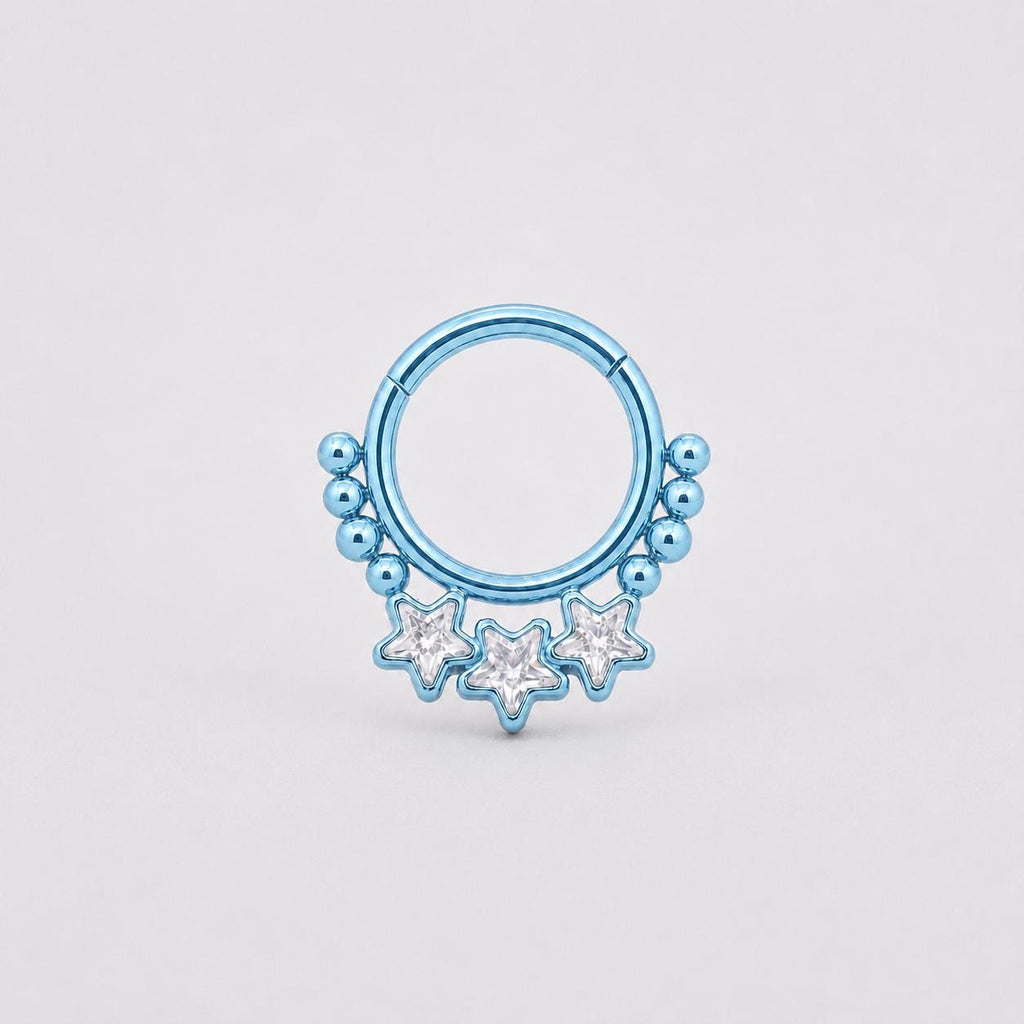 ASTM F136 Titanium Triple Star Septum Ring｜16G Hinged Clicker｜Sparkling CZ Daith Jewelry｜Hypoallergenic｜Helix Conch Rook - Image 7